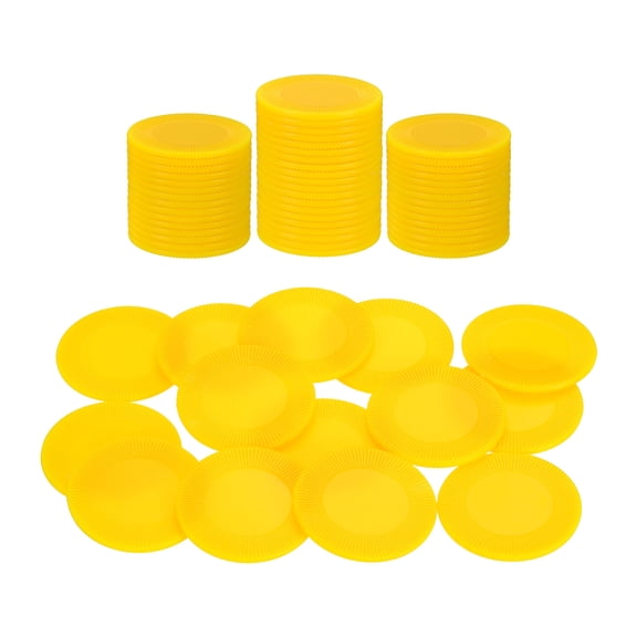 Uxcell 64 Pack Plastic Poker Chips, 1.5 Inch Mini Bingo Chips Learning Counters Counting Counters Disks Markers Opaque Game Tokens for Game Play Math Counting, Yellow, Pattern