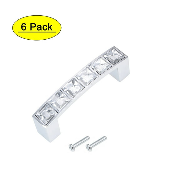 Uxcell 64mm Hole Centers Cabinets Pulls Drawer Handles Alloy Crystal with Screws 6Pack