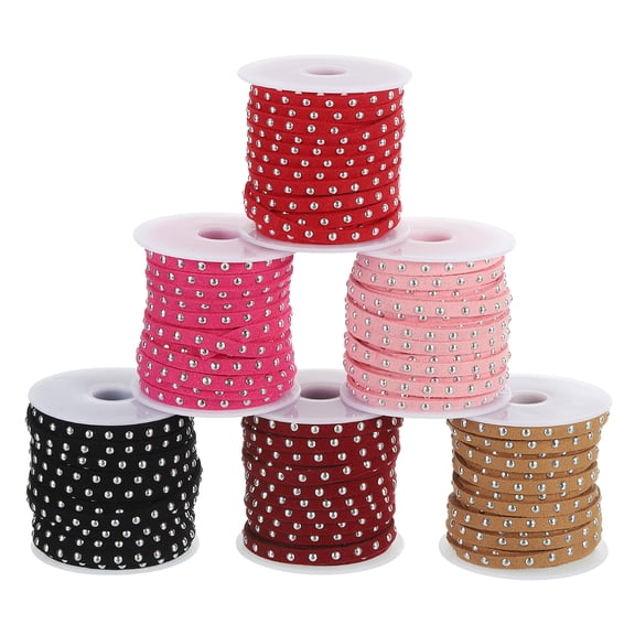 Uxcell 65.5 Yards Studded Faux Suede Cord Rope for Jewelry Making, 6Pcs Each 10m 5mm, Black/Red/Rose Red/Burgundy/Khaki/Pink