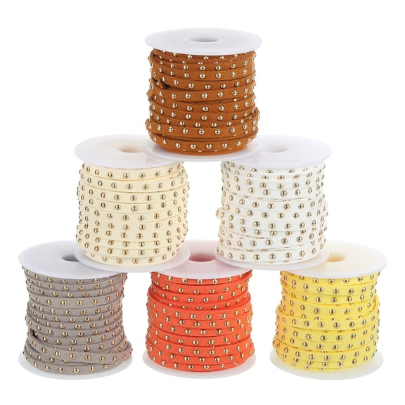 Uxcell 65.5 Yards Studded Faux Suede Cord Rope for Jewelry Making, 6Pcs Each 10m 5mm, White/Beige/Silver Grey/Light Coffee/Yellow/Orange