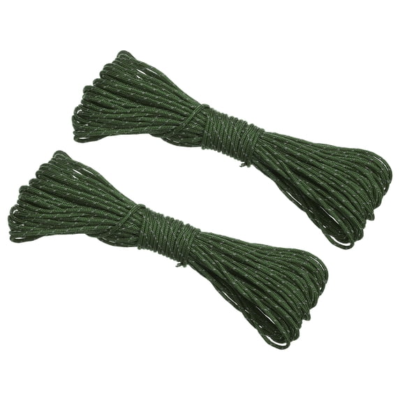 Uxcell 65 Feet Reflective Guyline Camping Paracord 3mm Nylon Tent Cord Guyline Rope Green