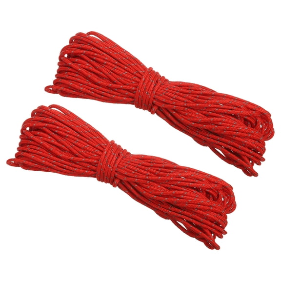 Uxcell 65 Feet Reflective Guyline Camping Paracord 3mm Nylon Tent Cord Guyline Rope Red 2Pcs