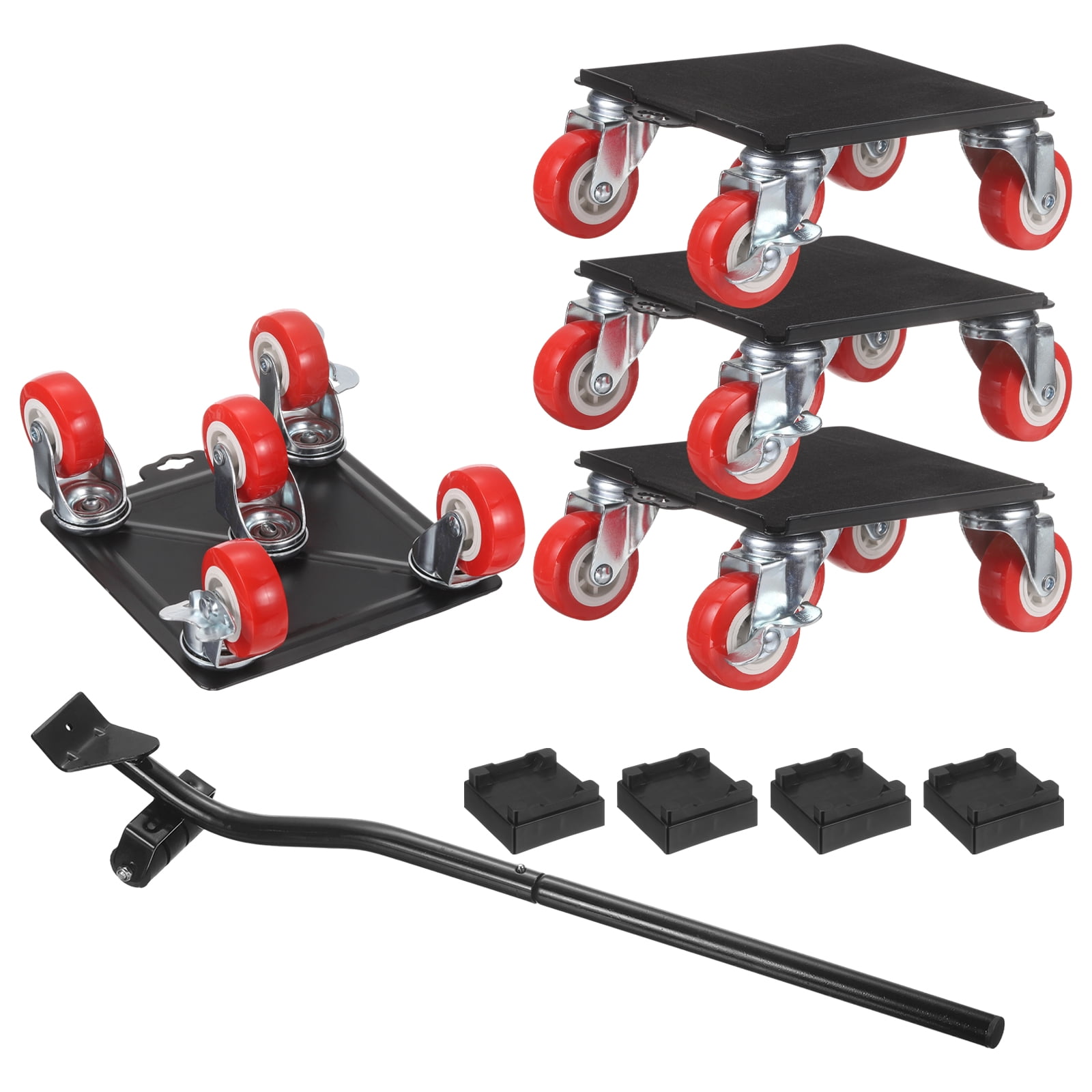 Uxcell 6618 lbs Capacity Furniture Dolly, Heavy Duty Casters Moving Dolly Furniture Movers with 5 Wheels Carbon Steel/Rubber for Industrial Equipment Heavy Furniture Piano, Red