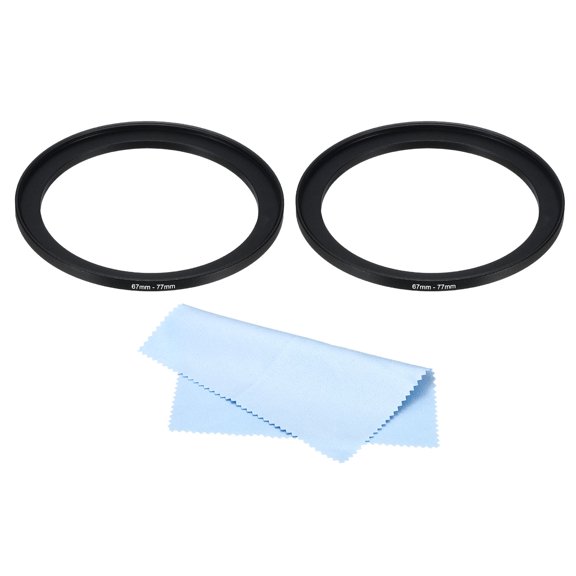 Uxcell 67mm-77mm Step Up Ring with Cleaning Cloth, 2 Pack Camera Lens Filter Adapter Ring, Black