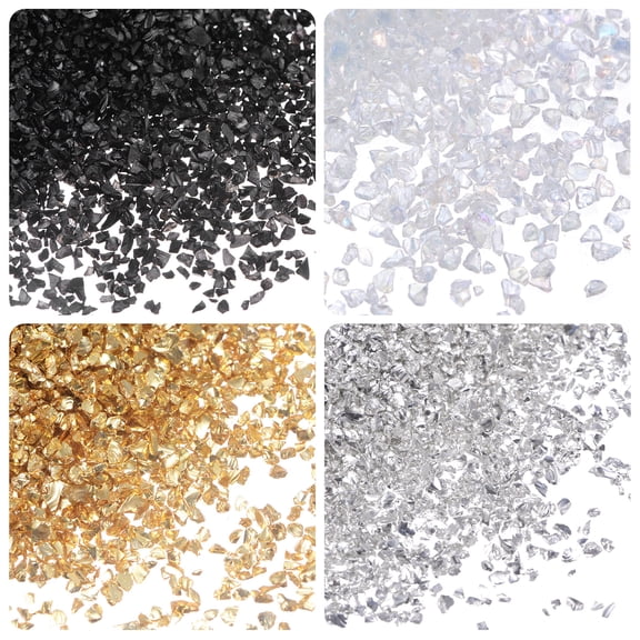Uxcell 68g Crushed Glass Chips 1-3mm Irregular Broken Sprinkles Chunky Glass for Crafts DIY Vase Filler, Gold, Silver