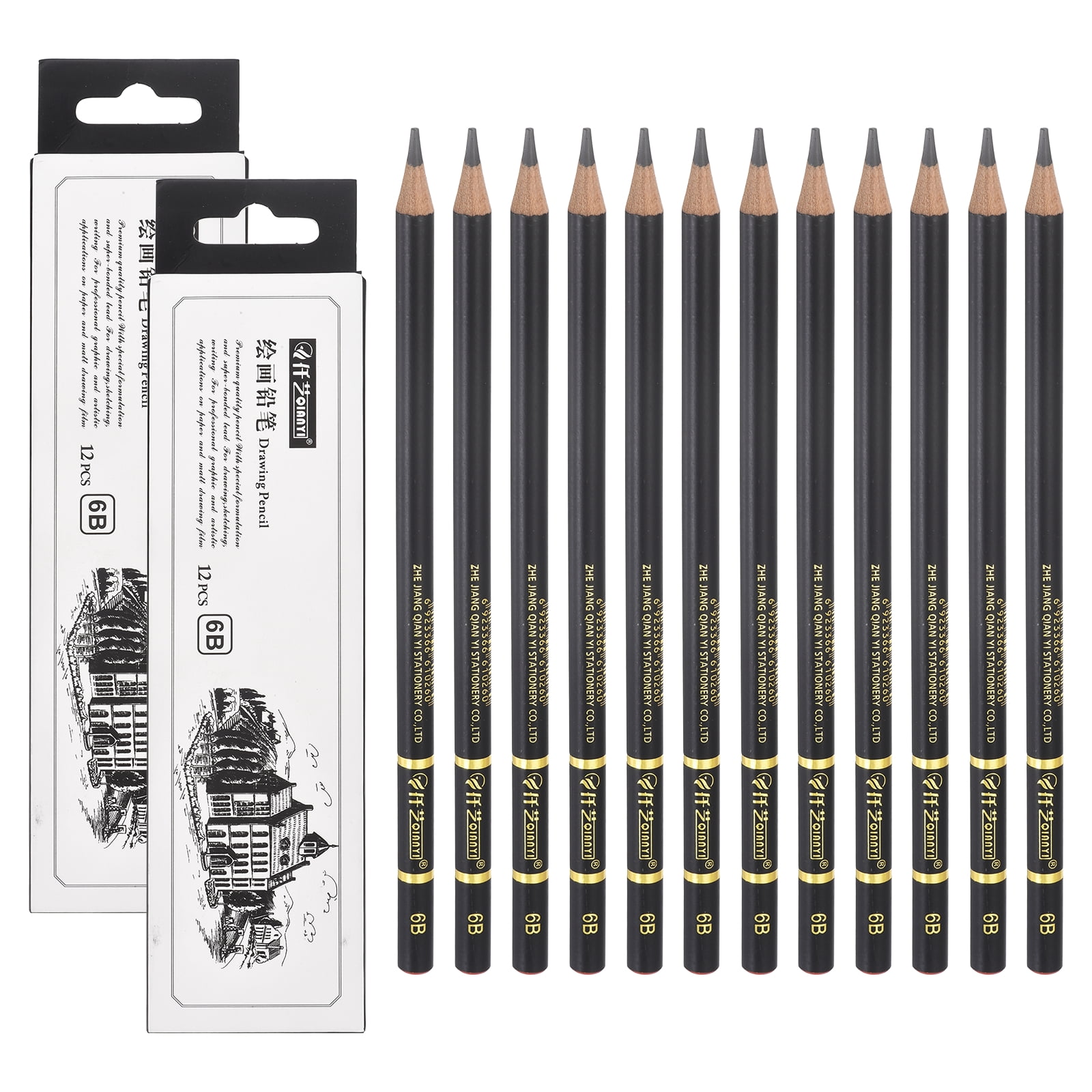 Uxcell 6B Sketch Pencils for Drawing, 24Pcs Professional Art Drawing Pencils Graphite Wood Art Supplies Break-Resistant for Artists Beginners Shading Sketching Doodling, Orange