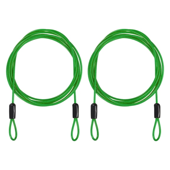 Uxcell 6FT Security Steel Cable Bike Lock Cable 2 Pack, Green Heavy Duty Safety Wire Rope with Double Loops Vinyl Coated 1 Inch Thick for Bike Travel Camp Gate Bicycle Motorcycle Luggage