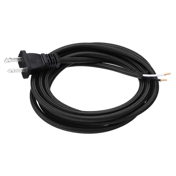 Uxcell 6Ft 18/2 Cloth Covered Lamp Cord with Plug, Vintage Electrical Lamp Cord with Stripped Ends for Extension Wiring DIY Repairing, Black