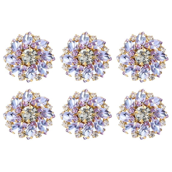 Uxcell 6PCS Flower Sewing Rhinestone Buttons 1 Inch Crystal Shank Buttons for Jewelry Making Cloth DIY Gold Light Purple