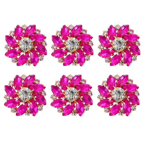 Uxcell 6PCS Flower Sewing Rhinestone Buttons 1 Inch Crystal Shank Buttons for Jewelry Making Cloth DIY Gold Rose Red