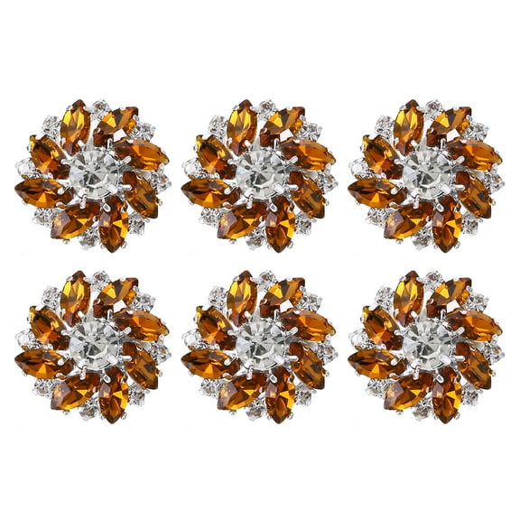 Uxcell 6PCS Flower Sewing Rhinestone Buttons 1 Inch Crystal Shank Buttons for Jewelry Making Cloth DIY Silver Light Brown