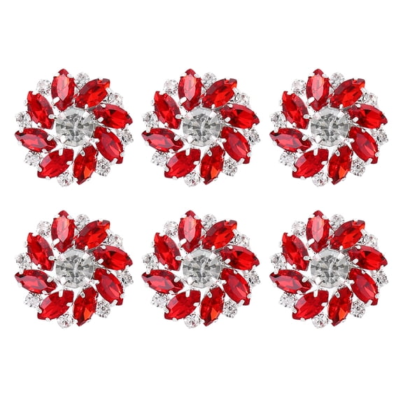 Uxcell 6PCS Flower Sewing Rhinestone Buttons 1 Inch Crystal Shank Buttons for Jewelry Making Cloth DIY Silver Red