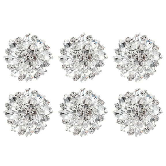 Uxcell 6PCS Flower Sewing Rhinestone Buttons 1 Inch Crystal Shank Buttons for Jewelry Making Cloth DIY Silver White