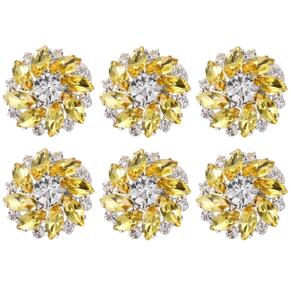 Uxcell 6PCS Flower Sewing Rhinestone Buttons 1 Inch Crystal Shank Buttons for Jewelry Making Cloth DIY Silver Yellow