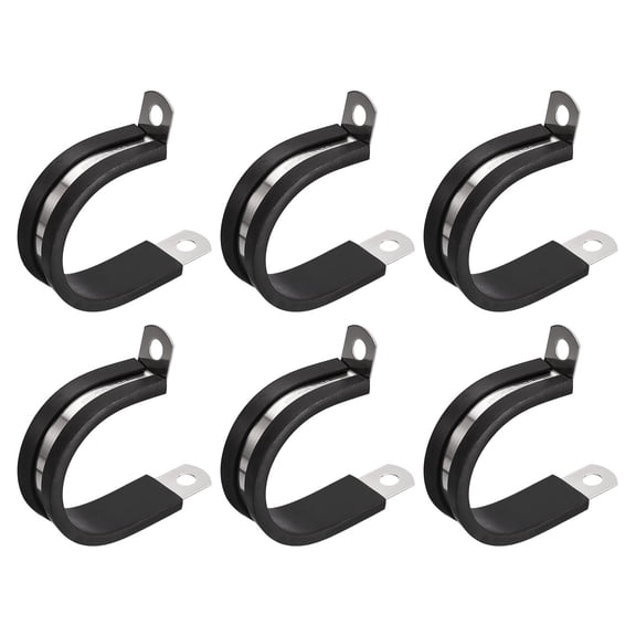 Uxcell 6Pack 1-1/4" Cable Clamp R Shape Stainless Steel Rubber Cushioned Pipe Strap