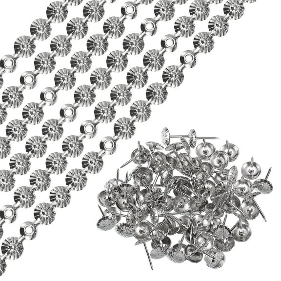 Uxcell 6Pack 1Meter Flower Upholstery Tacks Strips Trim Sofa Decorative Nails, Silver
