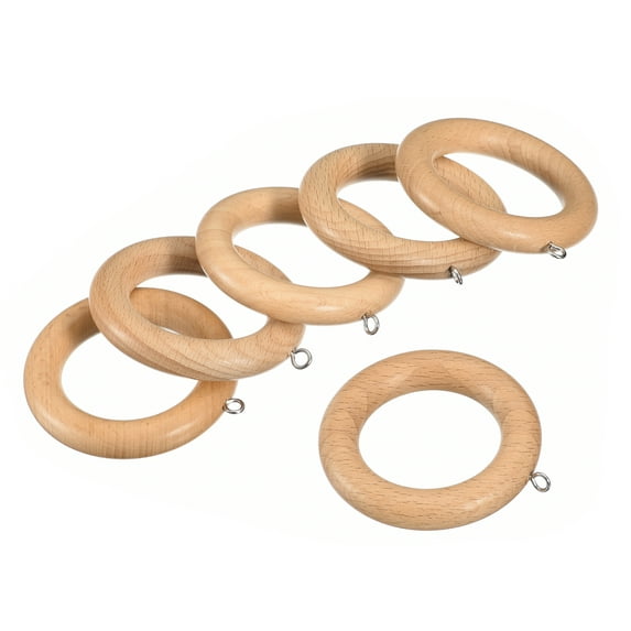 Uxcell 6Pack 2.75 Inch Wooden Curtain Drapery Rings Hook for Curtain Drapery Rod, Wood