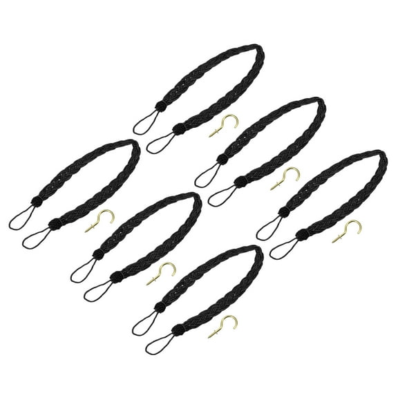 Uxcell Curtain Tiebacks Braided Drapery Holdbacks Holder Decorative Rope Tie Back with Metal Hooks Black 6pcs