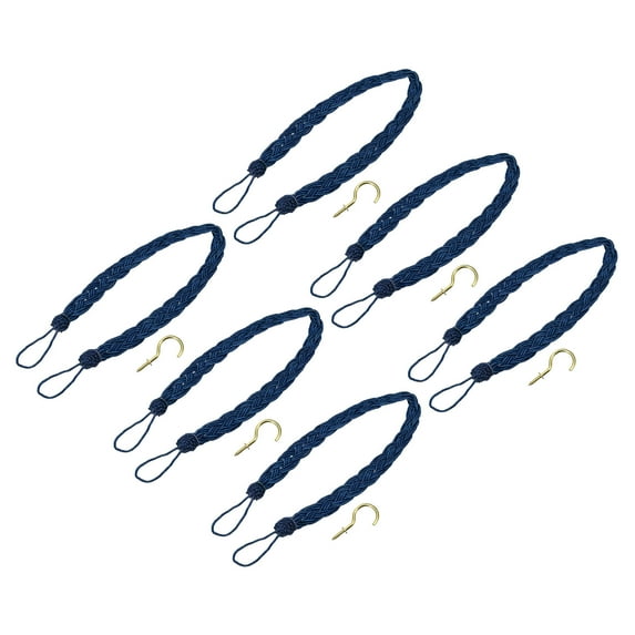 Uxcell Curtain Tiebacks Braided Drapery Holdbacks Holder Decorative Rope Tie Back with Metal Hooks Navy Blue 6Pcs