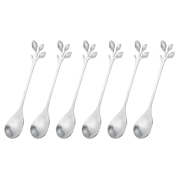 Uxcell 6Pack 4.8" Stainless Steel Leaf Coffee Spoon Tableware Dessert Spoons, Silver