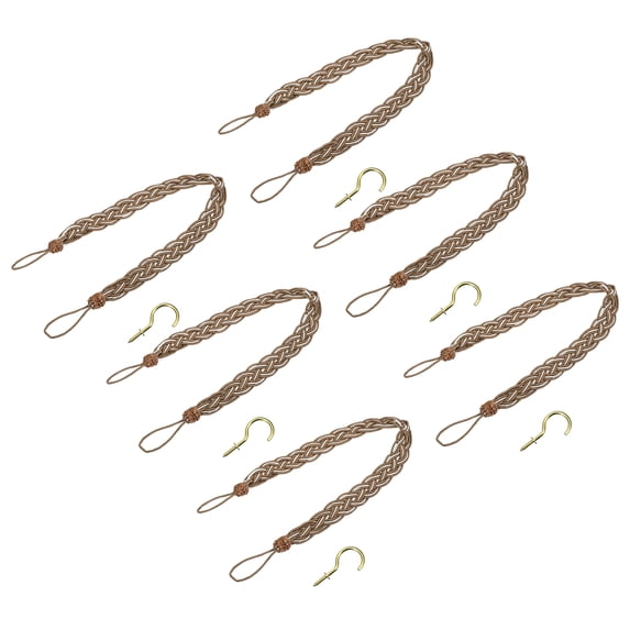 Uxcell 6Pack 58cm/23" Curtain Tiebacks Braided Drapery Holdback Holder, Khaki
