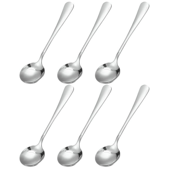 Uxcell 6Pack 6" Stainless Steel Soup Spoon Tea Spoons Round Dinner Spoons, Silver