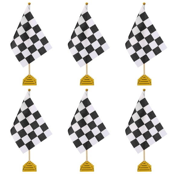 Uxcell 6Pack Black and White Checkered Table Flag, 12" Small Race Car Racing Office Desk Flag Set with Bamboo Stick and Gold Square Base for Car Soccer Sport Party Decoration