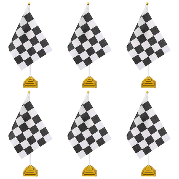 Uxcell 6Pack Black and White Checkered Table Flag, 12" Small Race Car Racing Office Desk Flag Set with White Plastic Stick and Gold Square Base for Car Soccer Sport Party Decoration