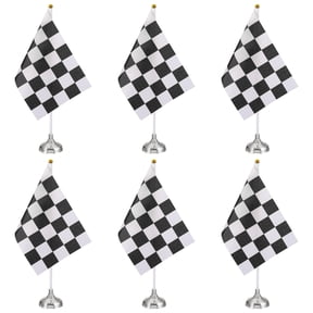 Uxcell 6Pack Black and White Checkered Table Flag, 12" Small Race Car Racing Office Desk Flag Set with White Plastic Stick and Silver Round Base for Car Soccer Sport Party Decoration