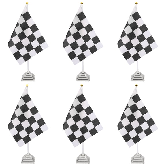 Uxcell 6Pack Black and White Checkered Table Flag, 12" Small Race Car Racing Office Desk Flag Set with White Plastic Stick and Silver Square Base for Car Soccer Sport Party Decoration