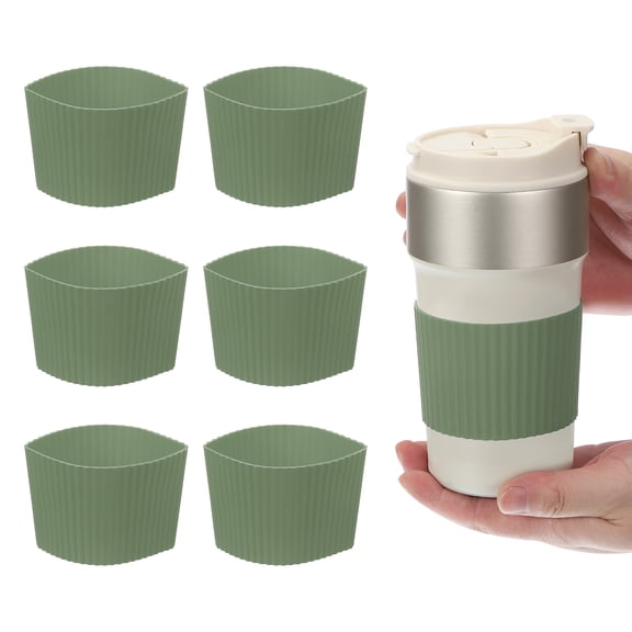 Uxcell 6Pack Coffee Cup Sleeves, Reusable Silicone Heat Resistant Cup Protective Sleeve Nonslip Mug Protector Cover for Home Travel Coffee Mug Glasses Water Bottle Boots, Avocado Green