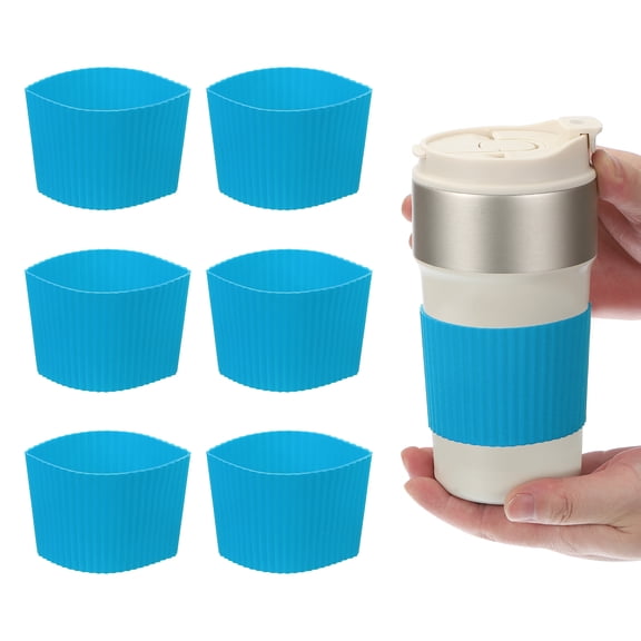 Uxcell 6Pack Coffee Cup Sleeves, Reusable Silicone Heat Resistant Cup Protective Sleeve Nonslip Mug Protector Cover for Home Travel Coffee Mug Glasses Water Bottle Boots, Sky Blue