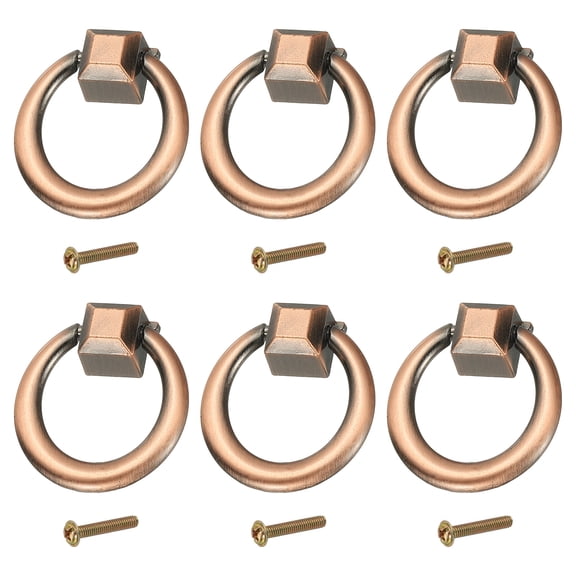 Uxcell 6Pack Drawer Ring Pulls, 1.42" Zinc Alloy Hole Ring Cabinet Knobs with Screws for Cupboard Cabinet Drawer Dresser Closet Door, Red