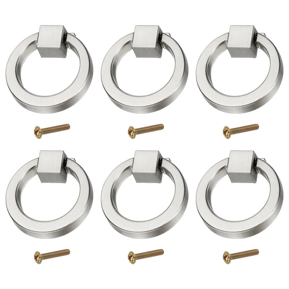 Uxcell 6Pack Drawer Ring Pulls, 1.57" Zinc Alloy Hole Ring Cabinet Knobs with Screws for Cupboard Cabinet Drawer Dresser Closet Door, Brushed