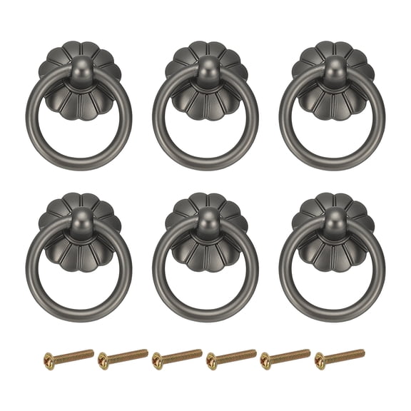 Uxcell 6Pack Drawer Ring Pulls, 1.65" Zinc Alloy Hole Ring Cabinet Knobs with Screws for Cupboard Cabinet Drawer Dresser Closet Door, Matt Gunmetal