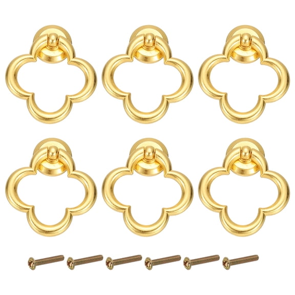 Uxcell 6Pack Drawer Ring Pulls, 2.1" Zinc Alloy Hole Ring Cabinet Knobs with Screws for Cupboard Cabinet Drawer Dresser Closet Door, Gold