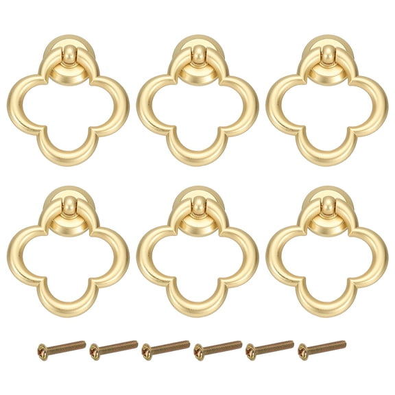 Uxcell 6Pack Drawer Ring Pulls, 2.1" Zinc Alloy Hole Ring Cabinet Knobs with Screws for Cupboard Cabinet Drawer Dresser Closet Door, Light Gold