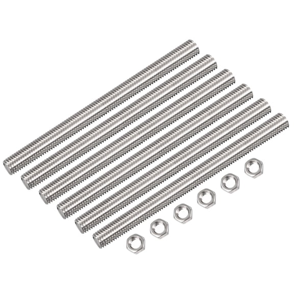 Uxcell 6Pack M10 x 200mm Fully Threaded Rod w 6Pack Hex Nuts, 1.5mm Pitch 304 Stainless Steel Right Hand Threaded Rod