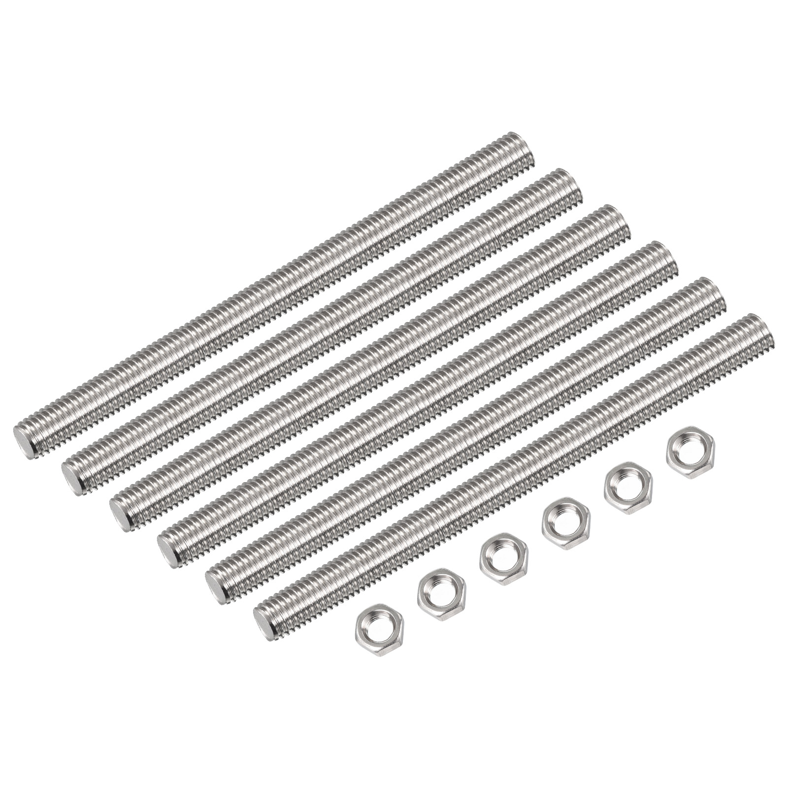 Uxcell 6Pack M12 x 200mm Fully Threaded Rod w 6Pack Hex Nuts, 1.75mm Pitch 304 Stainless Steel Right Hand Threaded Rod