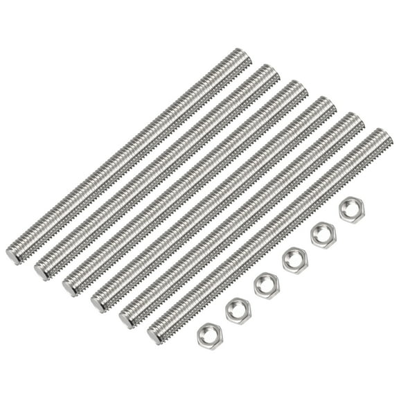Uxcell 6Pack M14 x 250mm Fully Threaded Rod w 6Pack Hex Nuts, 2mm Pitch 304 Stainless Steel Right Hand Threaded Rod