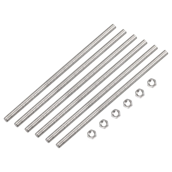 Uxcell 6Pack M4 x 250mm Fully Threaded Rod w 6Pack Hex Nuts, 0.7mm Pitch 304 Stainless Steel Right Hand Threaded Rod