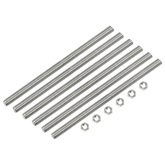 Uxcell 6Pack M6 x 200mm Fully Threaded Rod w 6Pack Hex Nuts, 1mm Pitch 304 Stainless Steel Right Hand Threaded Rod