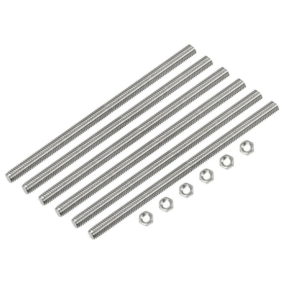 Uxcell 6Pack M6 x 250mm Fully Threaded Rod w 6Pack Hex Nuts, 1mm Pitch 304 Stainless Steel Right Hand Threaded Rod