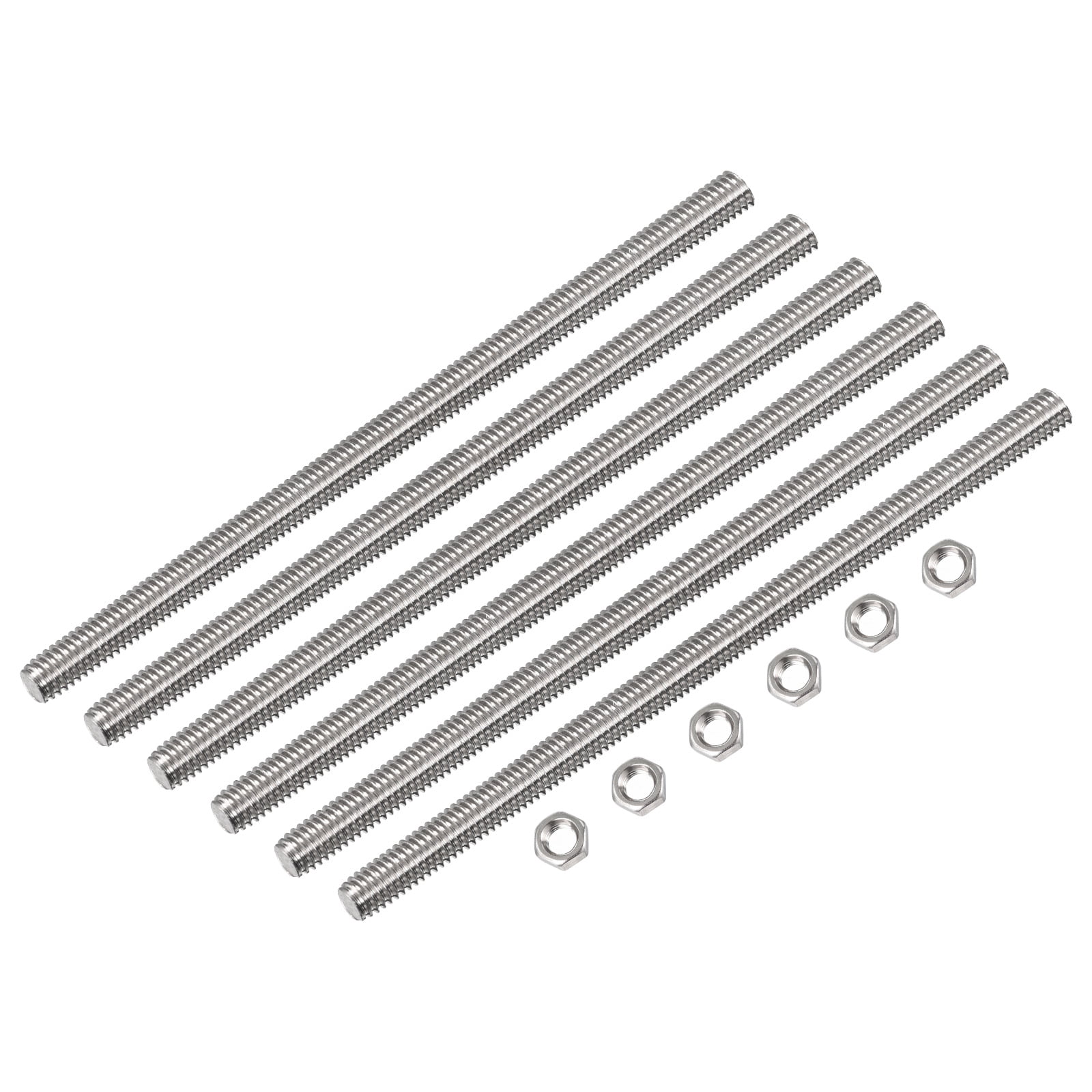 Uxcell 6Pack M6 x 400mm Fully Threaded Rod w 6Pack Hex Nuts, 1mm Pitch 304 Stainless Steel Right Hand Threaded Rod