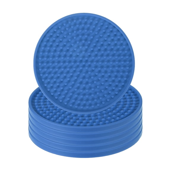 Uxcell 6Pack Non-Slip Drink Coasters, Round Desk Coaster for Drinks Tabletop Protection Cups Mat for Office Home Coffee Bar Decor, Blue(0.12" Thickness)