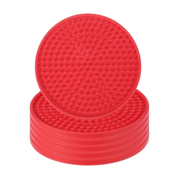 Uxcell 6Pack Non-Slip Drink Coasters, Round Desk Coaster for Drinks Tabletop Protection Cups Mat for Office Home Coffee Bar Decor, Red(0.12" Thickness)