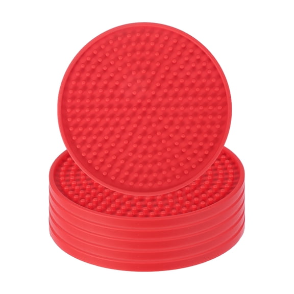 Uxcell 6Pack Non-Slip Drink Coasters, Round Desk Coaster for Drinks Tabletop Protection Cups Mat for Office Home Coffee Bar Decor, Red(0.12" Thickness)