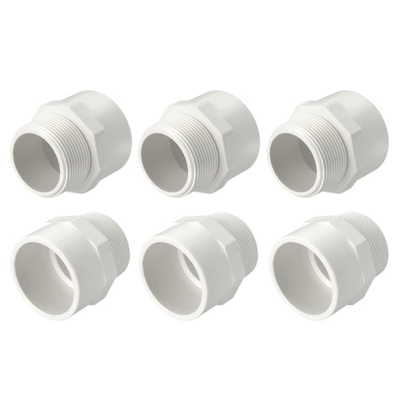 Uxcell 6Pack PVC Male Pipe Fittings Adapter 1 1/2" NPT Male Thread x Socket, Schedule 40 PVC Coupling Straight Pipe Connector, High-Flow Capacity for Plumbing, Irrigation, Pool, Sprinkler