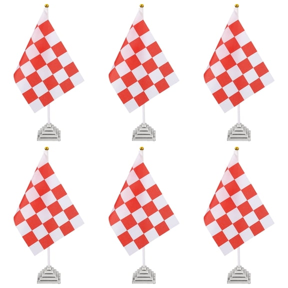 Uxcell 6Pack Red and White Checkered Table Flag, 12" Small Race Car Racing Office Desk Flag Set with White Plastic Stick and Silver Square Base for Car Soccer Sport Party Decoration