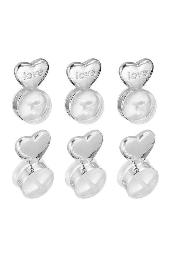 6Pack Silicone Earring Back Heart Soft Earring Stopper for Stud 4.8mm White Gold